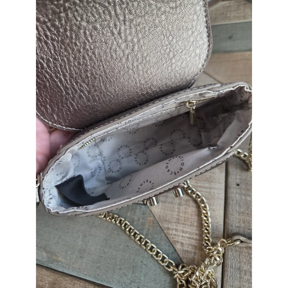 BCBGeneration Mini Crossbody Shiloh Grey Pewter Metallic‎ Gold Chain Formal